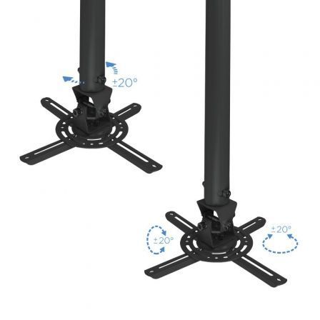 Tooq PJ3030TN-B Soporte de Techo para Proyector, Inclinable Giratorio Nivelable, hasta 20 kg, Negro